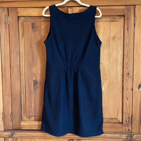 Banana Republic Navy Blue Cotton Eyelet Dress Sz. 14 fits like a 12 - Picture 5 of 13